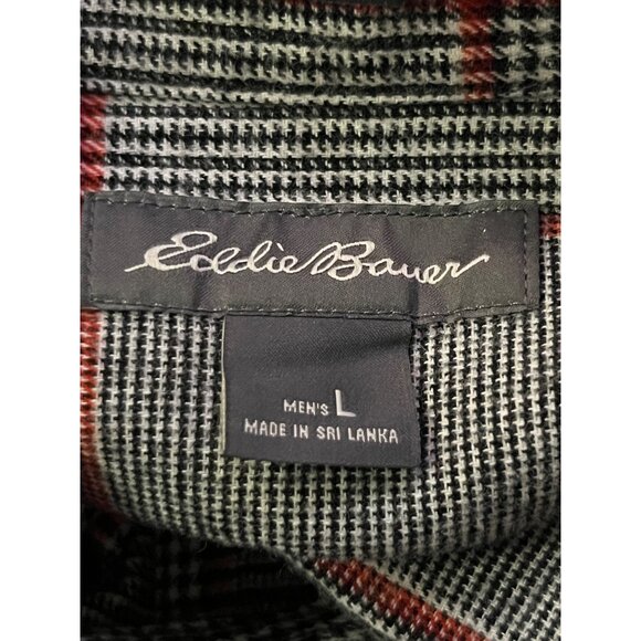 Eddie Bauer Shirt Mens L Classic Fit Black Red Plaid Flannel Cotton Used - Picture 12 of 13